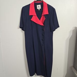 M#38 VTG Bahari Group Polyester Navy BlueDress‎ Sexy Short Sleeve Size 14